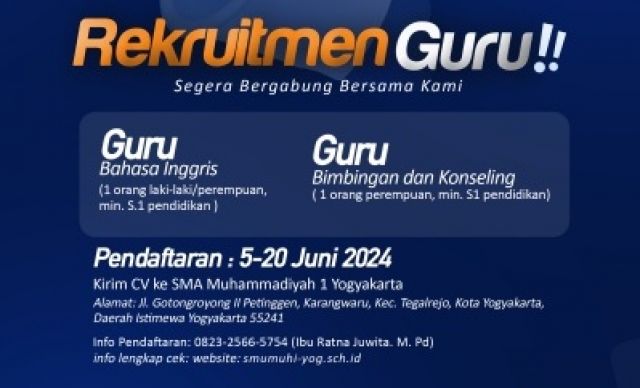 Lowongan  Pendidik Bahasa Inggris dan Pendidik Bimbingan - Konseling